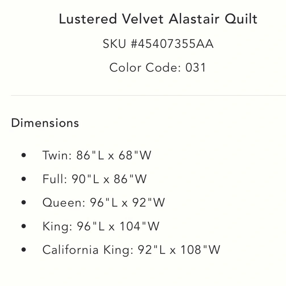 Anthropologie Lustered Velvet Alastair Quilt Size Queen NWT